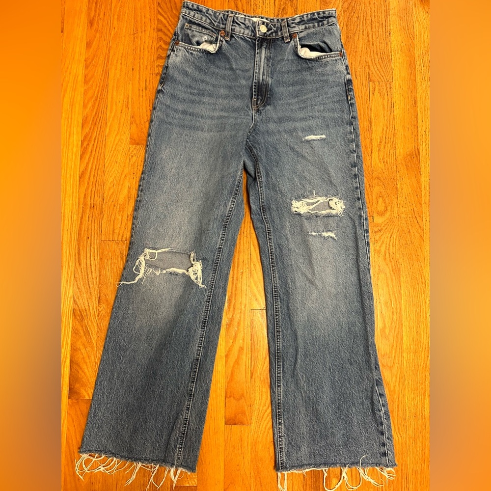Zara wide leg ripped jeans, size 8